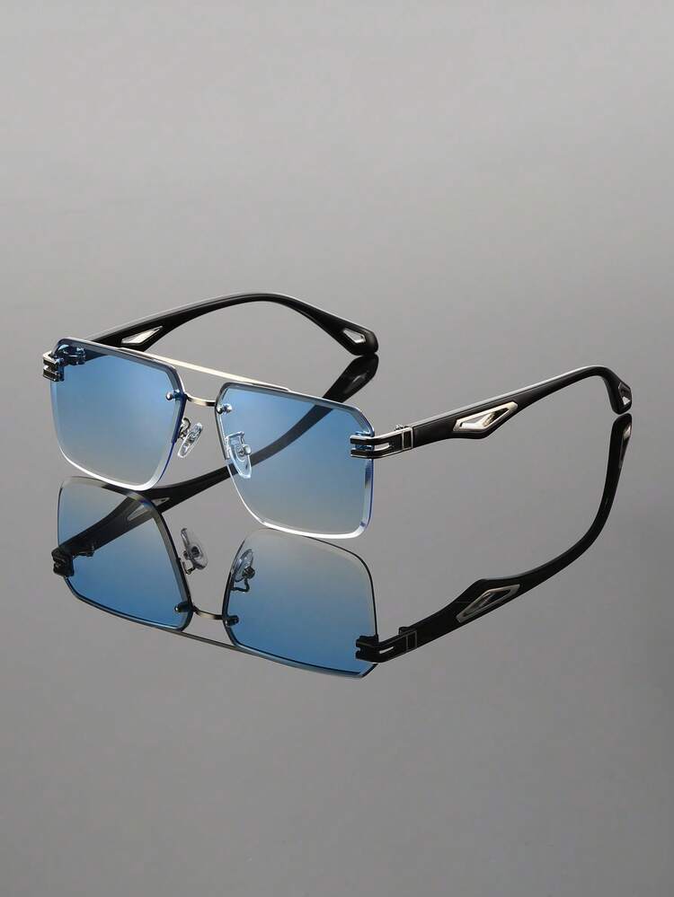 2 peças/1 peça Óculos de Metal Vintage na Moda, Óculos Grandes Clássicos de Homem para Praia de Verão, Ao Ar Livre, Viagens, Volta às Aulas, Visual Colegial na Moda - cor gradiente - Visão 17