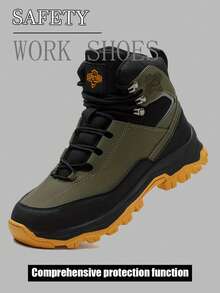 Men's Protective Shoes, Impact And Puncture-Resistant Steel-Toed Work And Sports Shoes, Lightweight Waterproof Upper Material, All-Day Comfort For Wearing, Kevlar Midsole For Puncture Resistance - 軍綠色 - 查看 1
