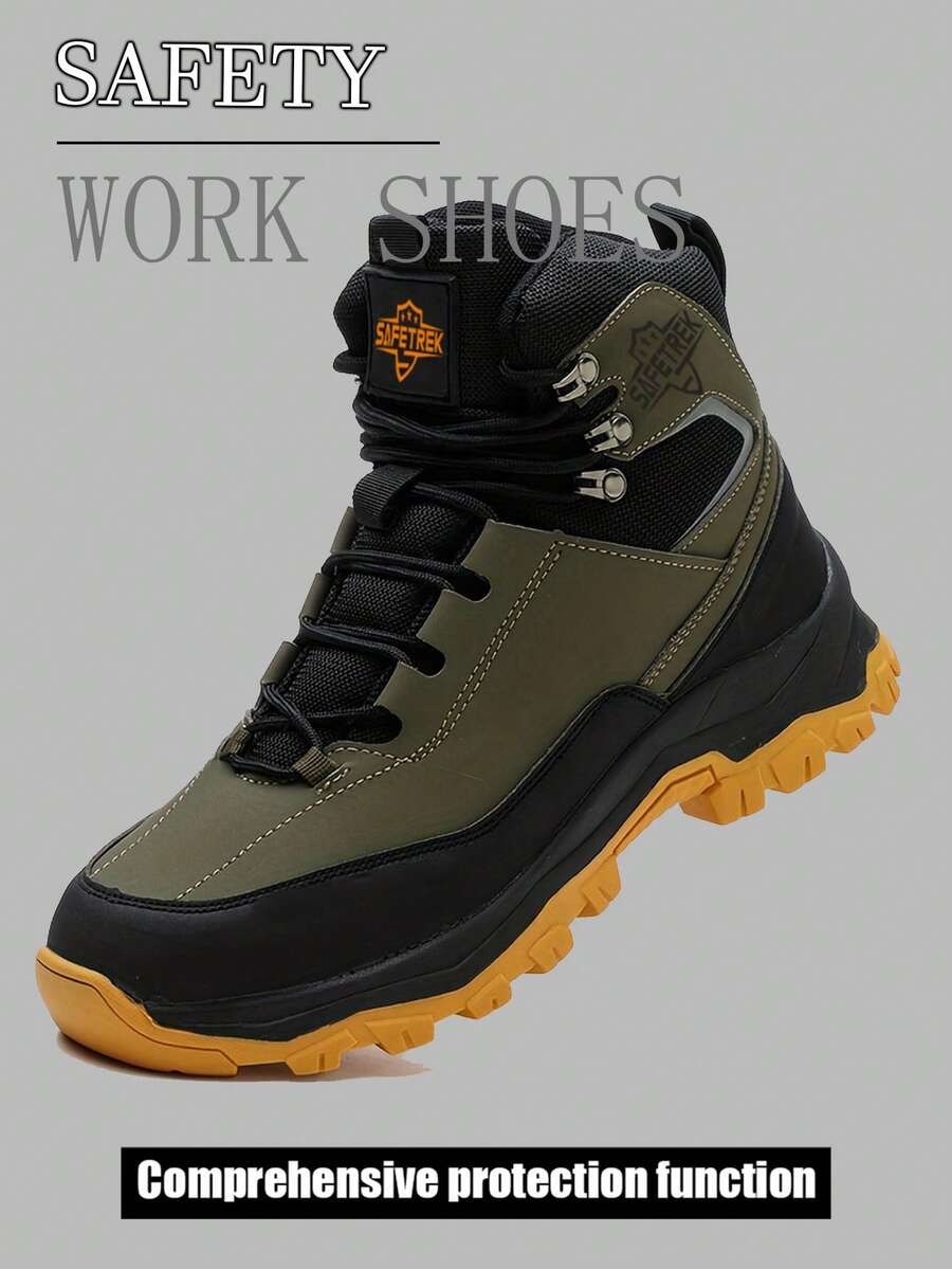 Men's Protective Shoes, Impact And Puncture-Resistant Steel-Toed Work And Sports Shoes, Lightweight Waterproof Upper Material, All-Day Comfort For Wearing, Kevlar Midsole For Puncture Resistance - 軍綠色 - 查看 1