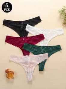 5 Pieces Of Sexy Lace Women's Underwear Mesh Transparent Perspective Thong Temptation T-Pants Seamless One-Piece T-Pants - 彩色 - 查看 1