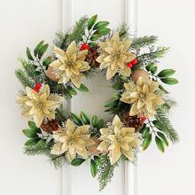 1/10/20/30pcs Poinsettia Christmas Decorations (With Clips) - 10pcs Artificial Flowers Red, Gold, Silver Christmas Tree Ornaments Glitter New Year Wedding Party Wreath DIY Decor, Packaged Home Decor Room Decor - Gold - View 7