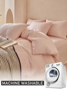 2/3PCS Pink Leaves Tufted Textured Polyester Duvet Cover Set, Boho Shabby Chic Bedding Set For All Seasons Use, Modern Bohemia Style, Soft& Breathable, Durable, Machine Washable (1 Duvet Cover+ 1/2 Pillowcases, No Filler)