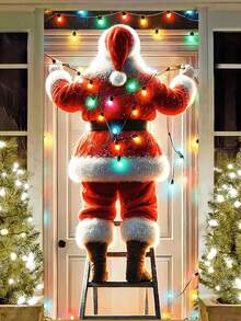 1pc Santa Claus Hanging Banner, 70.8x35.4 Inches, Made Of Polyester, Suitable For Home Entrance And Outdoor Christmas Decoration