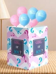 7pcs Gender Reveal Box Paired With 3 Pink Balloons And 3 Blue Balloons For A Surprise Party, Holiday Decorations