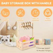 Wooden Baby Shower Crate Closet, Baby Storage Crate With Handle, Basket For Baby Shower Gifts, Welcome Gift Basket For Newborn Boys Girls, Pregnancy Gifts For New Parents(Includes 5 Wooden Hangers) - Màu tự nhiên - Xem 5