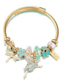 1 件金色不锈钢串珠手链、芭蕾舞者串珠手链、蜻蜓和蝴蝶串珠 DIY 手链、节日礼物