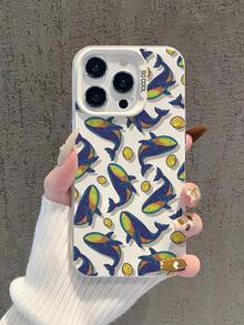 1 件鲸鱼与贝壳卡通插图印花高品质透明白色框架 TPU 防震保护壳适用于 7/8/X/Xs/XR/XS Max/11/12/13/14/15/16 Pro Max、Galaxy - 彩色 - 查看 4