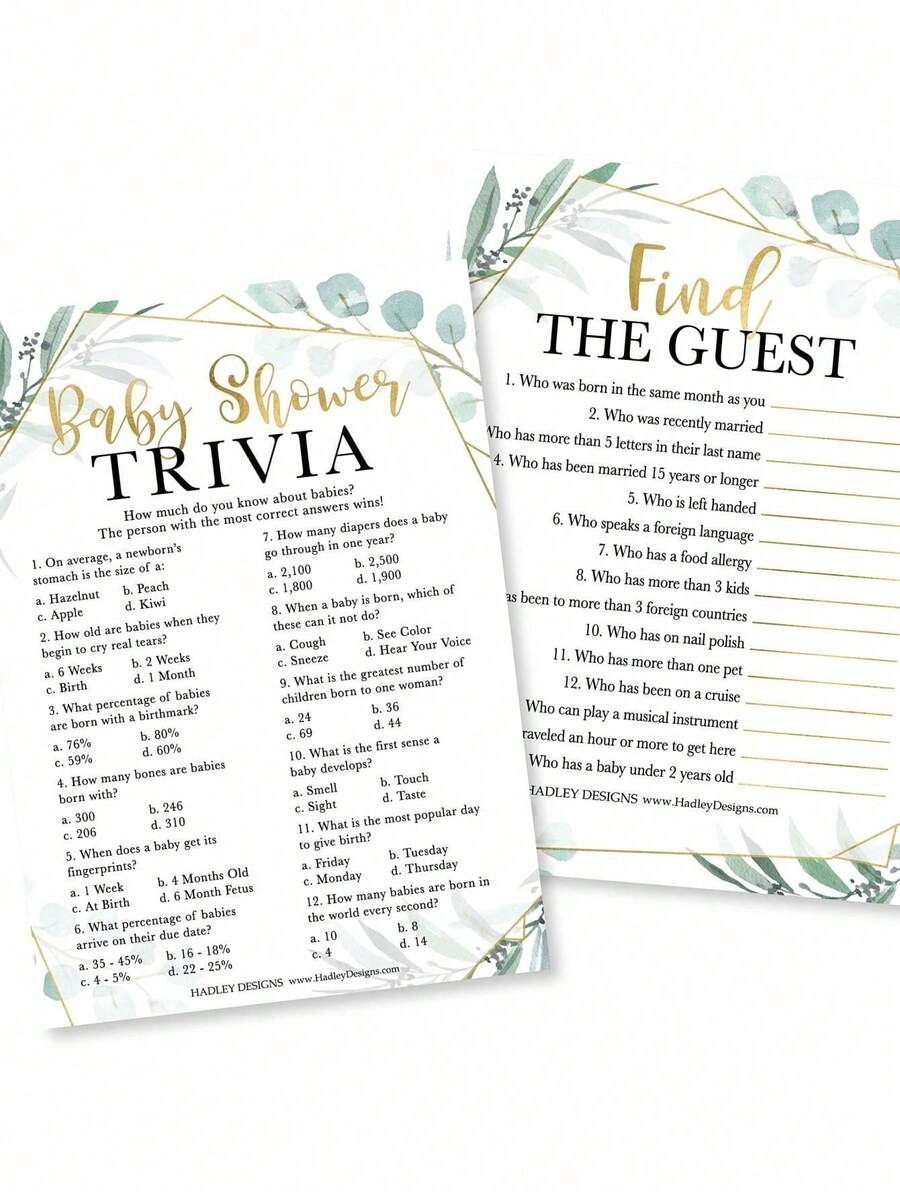 Trivia & Find The Guest Games, 25 Pieces, Hadley Designs, Baby Shower Games, Baby Shower Game, Games For Baby Shower, Baby Shower Games>Party Games, Summer Party, Summer - 綠化 - 查看 1