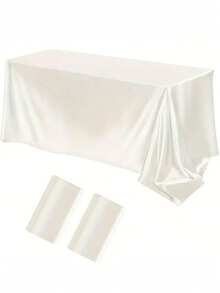 102 X 58 Inch Satin Tablecloth, Rectangular Bed Skirt, Silky Fabric, Champagne Color Party Tablecloth Suitable For Rectangular Dining Tables, Parties, Holidays, Weddings (Ivory White) - Beige - View 26