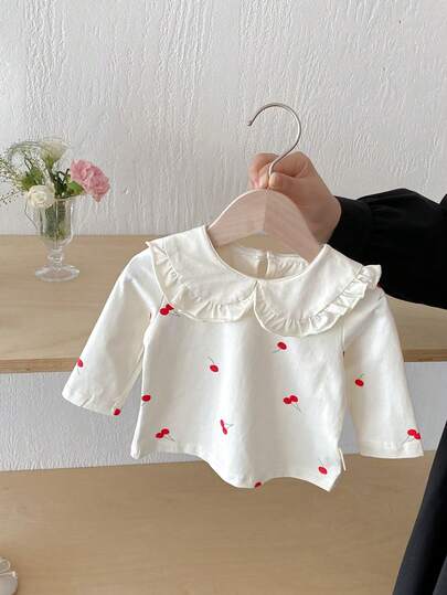 قميص بأكمام طويلة مخطط بياقة بيتر بان للبنات الصغيرات، قميص أساسي للأطفال، بطراز كوري، للربيع/الخريف