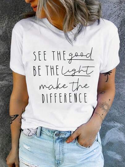 Must-Have For Positive Vibes! 'SEE THE GOOD' Motivational Slogan Print Loose & Slim-Fit Women's 100% Cotton Short Sleeve T-Shirt