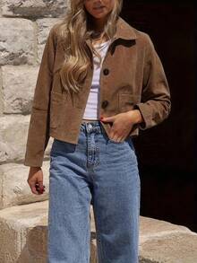 Áo khoác nữ cổ tròn màu trơn, túi khóa kéo phía trước, cổ áo thu đông mới, trang phục Halloween, trang phục Giáng sinh, thích hợp cho kỳ nghỉ, du lịch, công sở, tiệc tùng, hẹn hò, mặc hàng ngày, v.v. - màu nâu - Xem 4