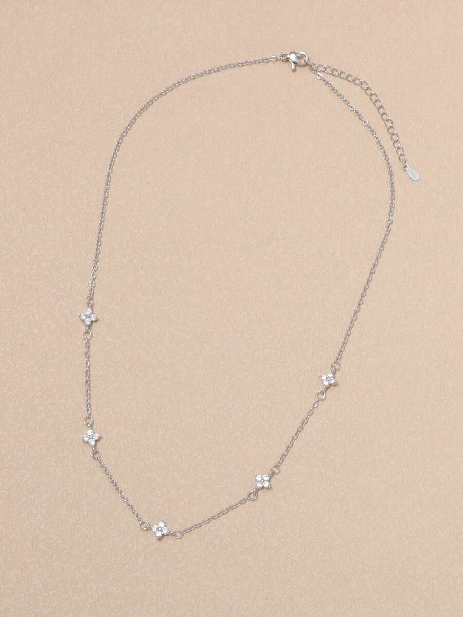 1 件女士时尚花卉项链，适合日常佩戴 - 銀色 - 查看 1