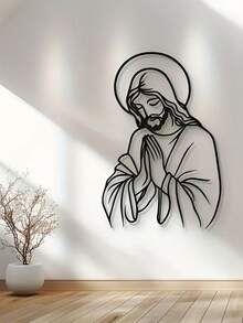 大型耶稣金属墙饰 - 经典基督教卧室家居装饰，激光切割设计易于悬挂，乔迁礼物，极简主义祈祷之手插图，现代金属墙饰，励志墙饰 - 彩色 - 查看 7