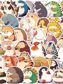 50pcs Cartoon Eat Food Fat Animals Stickers, Kawaii Water Bottle Stickers For Kids, Decorating Mobile Laptop Suitcase Notebook