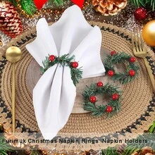 10 pezzi Anelli portatovaglioli natalizi con bacche di agrifoglio, fibbie per tovaglioli, ghirlande di pigne e bacche rosse, portacandele per decorazioni natalizie, compleanni, matrimoni, feste del Ringraziamento e banchetti