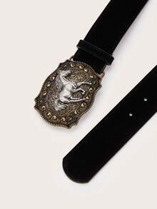 2pcs Western Cowboy Style Retro Buckle PU Leather Belt, Versatile For Jeans, Black Color Buckle May Have Random Paint Spill - Multicolor - View 7