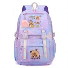 Cute Capybara Soft Nylon Backpack - Lightweight, Large Capacity, Plush Ball Decor, Suitable For School And Commute, Available In Blue/Rose Red/Pink/Purple, Travel Backpack, Back To School Gift, School Supplies, Essentials, Sprayground Backpack, Office Supplies, Valentine's Day Gift - Multicolor - View 14