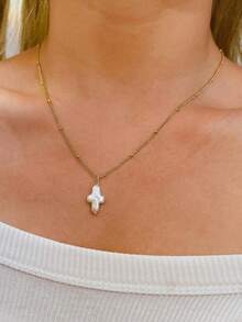 1pc Western Vintage French Style Minimalist Fashionable Luxurious Elegant High-End Natural Freshwater Pearl Cross Titanium Steel Necklace, Gold Jewelry For Women, Suitable For Daily, Date, Party, Evening, Vacation, Gift For Family, Friends, Mother, Wife, Couple, Friendship, Love, Christmas, Exquisite Packaging