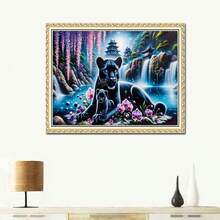 1 Set 5D Diamond Painting Kit, & Cub, Waterfall & Flowers, Mystical Fantasy Animal Art, Full Round Diamond, DIY Home Wall Decor, 15.75x27.56 Inch Canvas, Round - Multicolor - View 4