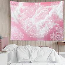 A Bohemian-Style Tapestry Featuring Pink Clouds And Floral Designs - Lightweight Polyester Wall Decoration With Star Details, Perfect For Decorating Bedrooms, Living Rooms, Or Dorms.Ideal For A Romantic Atmosphere - 粉色 - 查看 5
