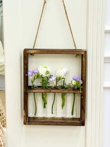 Probówka do roślin hydroponicznych, wiszący wazon na ścianę, wiszący stojak na kwiaty z drewnianej liny, innowacyjny dekoracyjny szklany pojemnik