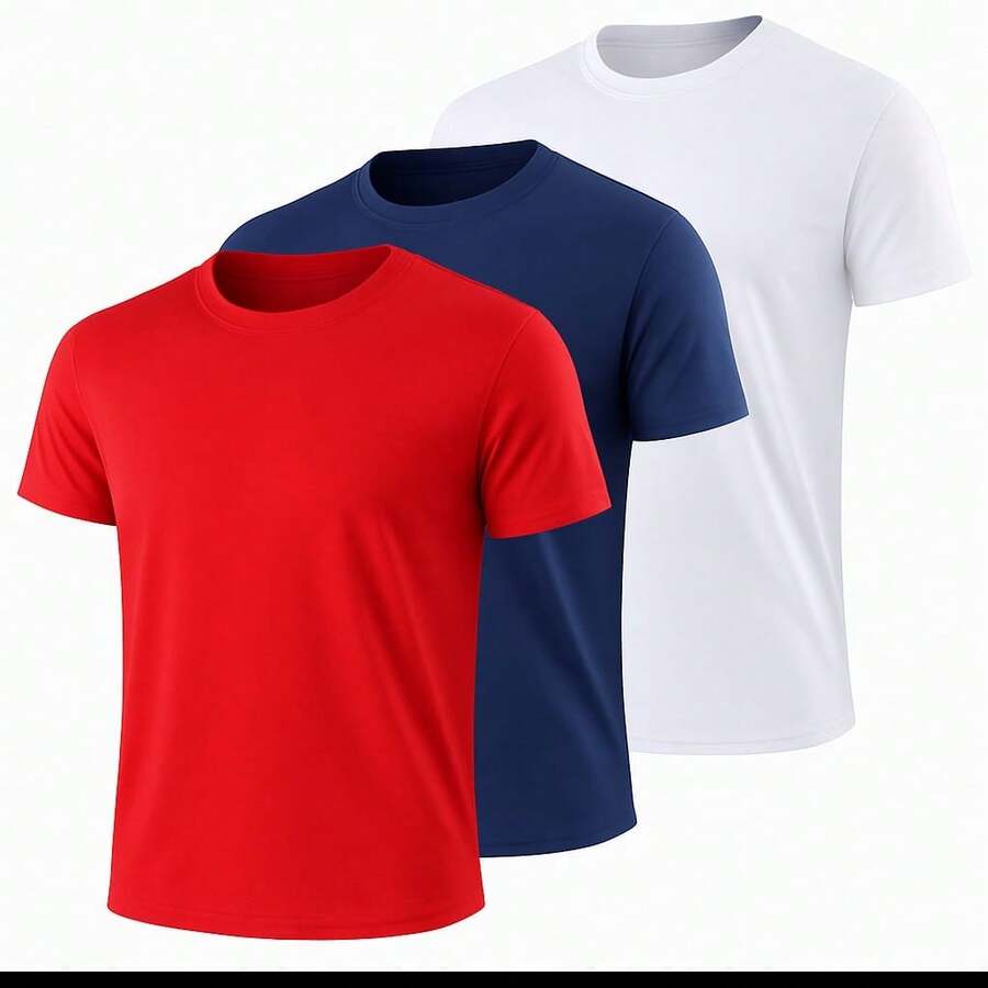 3 playeras casuales de hombre manga corta cuello redondo - Rojo,Azul y Blanco - Ver 1