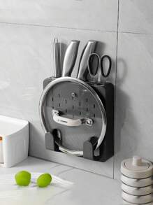 壁挂式刀架，多功能厨房橱柜门刀架，无需钻孔，隐藏式刀架，带砧板和锅盖挂钩，厨房壁挂式刀具收纳架，厨房用品，厨房配件，厨房工具