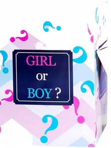 7pcs Gender Reveal Box Paired With 3 Pink Balloons And 3 Blue Balloons For A Surprise Party, Holiday Decorations