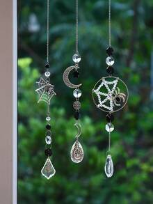 3 cái bắt nhện pha lê, đồ trang trí Halloween kinh dị, đồ trang trí nhện trên mạng nhện, đồ treo tường phù thủy, đồ trang trí mùa đen tối - màu đen - Xem 4