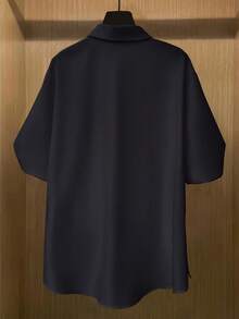 女式纯色不对称休闲短袖涤纶衬衫，夏季