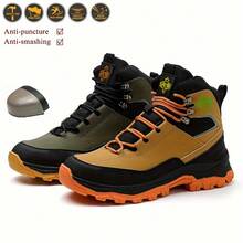 Botas de senderismo de talla grande para hombre, clásicas, con puntera de acero y resistentes a perforaciones, cómodas, antideslizantes, duraderas, para uso industrial y de construcción. - Caqui - Ver 6
