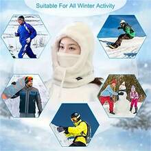 1 件冬季毛绒防寒面罩帽 - 弹性抽绳闭合，轻便保暖骑行滑雪户外运动套头衫，纯色连帽帽，带羊毛防风耳保护，男女通用，4 种颜色可选 - 彩色 - 查看 8