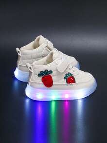 1 Pair PU Toddler Kids LED Light Up Mid-Top Hook And Loop Design Anti-Slip Fashion Cute Classic Student Sports Light Up Shoes, Suitable For Autumn - White - View 2
