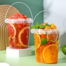 34 Ounce Large Reusable Plastic Cups With LIDS And Straws Drink Cups Suitable For Iced Beverages, Fruits, And Ice Buckets - Ideal For Parties, Festivals, And Daily Use (5/10 Sets) - trong suốt - Xem 9