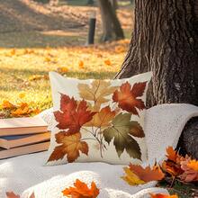1pc Vintage Thanksgiving Pumpkin & Maple Leaf Single-Sided Print Pillow Cover - Peach Velvet Pillow Case 45*45cm
