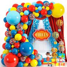 130pcs Red Blue Yellow Balloons Set Arch Garland Kit Popcorn Aluminium Foil Balls Circus Clown Birthday Party Decorations Supplies