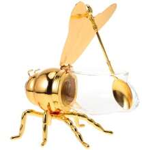 IMIKEYA Bee Honey Jar Decorative Bee Shaped Honey Pot Bee Figurine Glass Honey Container Syrup Dispenser Crystal Condiment Pot Sugar Holder Bowl For Kitchen Home - Golden - View 1