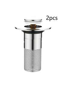 1pc/2pcs Bounce-Back Sink Drain Plug, Suitable For Sink Drainage, Hair Collection And Filtration, Bathroom Anti-Clogging Bathroom Accessories Bathroom Tools - Silver - View 10