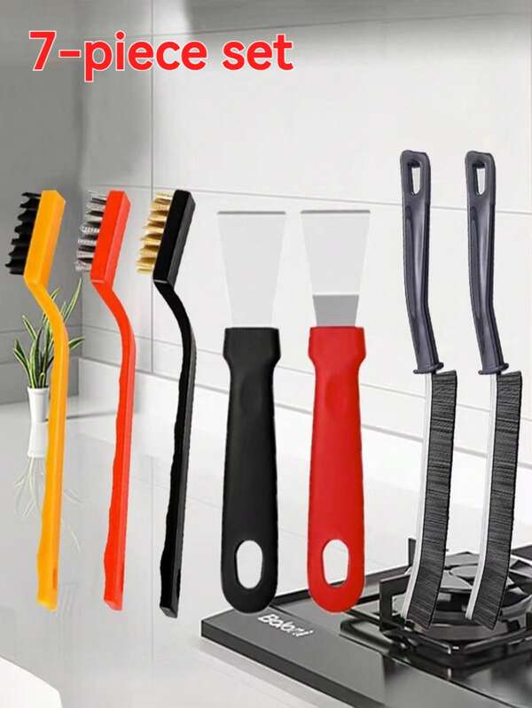 5/7-Piece Set, Stainless Steel Brass Nylon Brush, Kitchen Cleaning Tool Set, Manual Multi-Surface Brush And Scraper, Multi-Purpose Plastic Brush, Bathroom Brush Set With Soft And Hard Bristles For Hard-To-Reach Corners, Household Cleaning Brush, Pot Brush, Dish Brush