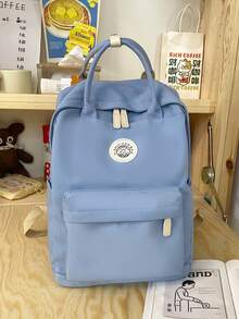 Large Capacity Multi-Pocket Women's Fashion Backpack, Fabric Material - Blue - View 4