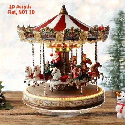 2D Flat - Decorazione natalizia in acrilico a forma di carosello 2d charmizzante, regalo perfetto per le vacanze per parenti e parenti, adatto per soggiorno, camera da letto, spessore C 0.3 - 0,3 cm