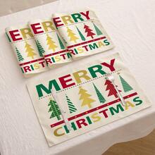 1pc/4pcs/6pcs/60pcs Christmas Placemats, Christmas Red Christmas Tree Star Linen Placemats, Merry Christmas Stain Resistant Placemats, Suitable For Home, Dining Room And Restaurant, Tabletop Decor, Home Goods