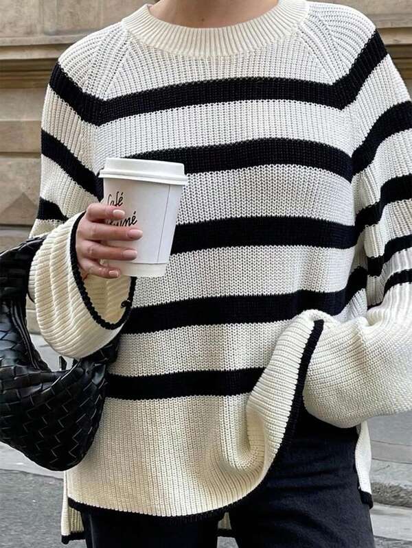 Suéter de cuello redondo de manga raglán con diseño texturizado, unicolor y perlas falsas, adecuado para primavera, otoño e invierno