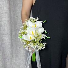 手持人造玫瑰花束，白色和香槟色，新娘伴娘装饰（白色/香槟色，常规尺寸 - 彩色 - 查看 1