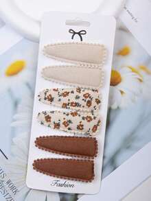 6件儿童发夹，印花婴幼儿女孩发夹，防滑包裹式发夹，花朵发夹，女孩发饰