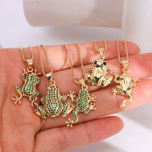 1 Stück Frosch Halskette Gold mit grünem Zirkonia Anhänger, einzigartiger Charme des Designs für den täglichen Gebrauch von Damen - Gold - Übersicht 1