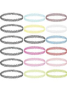 12pcs Women Braided Fishing Line Tattoo Vintage Choker Necklace Set - Multicolor - View 12