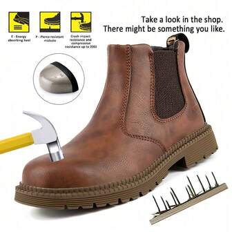 1 Pair Steel Toe Boots Safety Work Boots For Men And Women,Comfortable And Fashionable Anti-Slip Microfiber Leather Upper Water Resistant Protective Feet Work Shoes Puncture Proof Slip Climbing,Suit For Construction,Workers,Factory,Manufacturing Workers,Warehouse,Logistics Staff Miners Mechanics Automotive Technicians Landscapers Gardeners Safety Shoes For Men Steel Toe Cap Trainers Prefect Halloween Gifts
