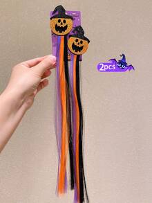 2/4 件女孩万圣节发饰，橙色和紫色南瓜女巫假发 - 彩色 - 查看 6